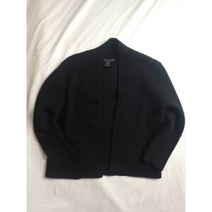 Elena Solano Cardigan Sweater Womens Medium Black Merino Wool Knit Open Front